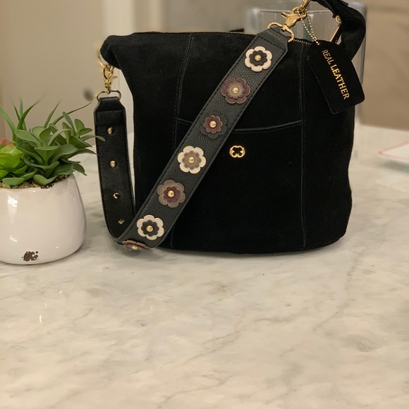 Emma Fox Handbags - Emma Fox Black Suede Bucket Shoulder Bag